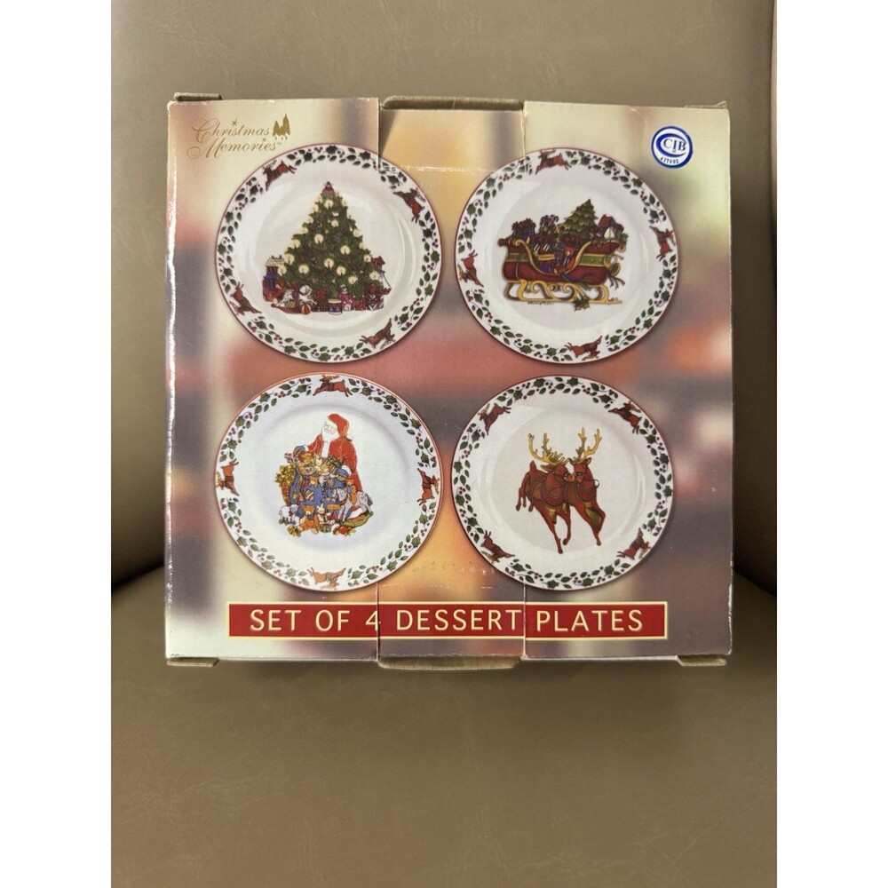 Vintage Sleigh Ride Collection Susan Winget Set Of 4 Dessert Plates Christmas